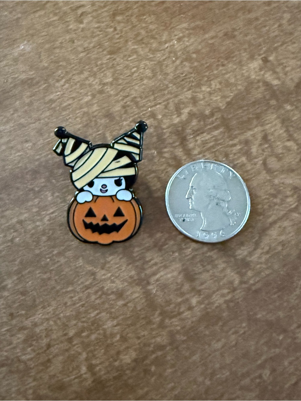 Halloween Mummy Puppy Pumpkin Enamel Pin - Orange & Cream